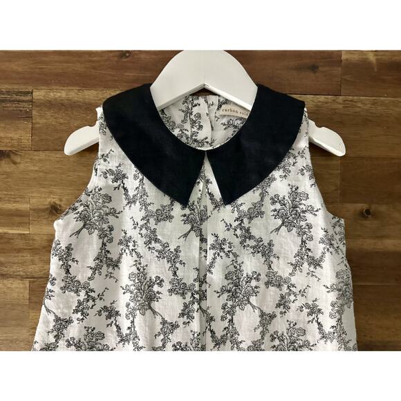Carbon Solider White Black Toile Linen Sleeveless Dress Preppy Classic 5 - Picture 3 of 8